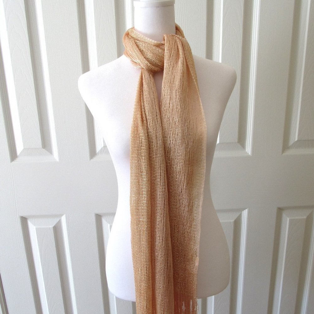 AMICI ACCESSORIES Shimmer SHAWL WRAP Peach Salmon Glitter Fringed Evening Wear